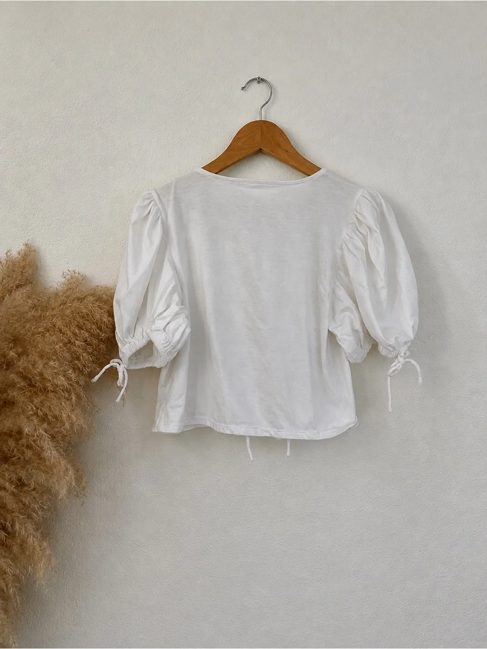 Free People Kitty Tee Ivory Tie Front Puff Sleeve Top Small